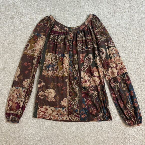 Lauren Ralph Lauren Floral Paisley‎ Peasant Boho Bohemian Blouse Top PXS - Picture 1 of 6